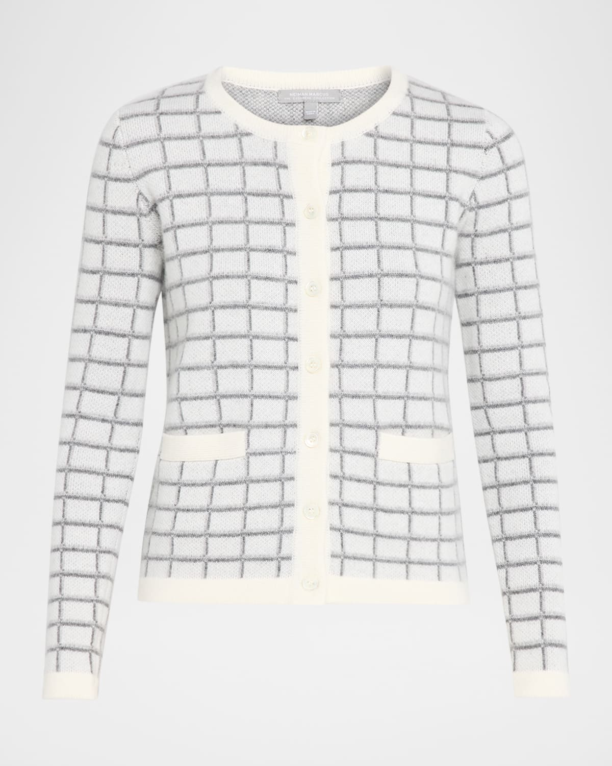 Neiman Marcus Cashmere Collection Cashmere Jacquard Grid Jacket