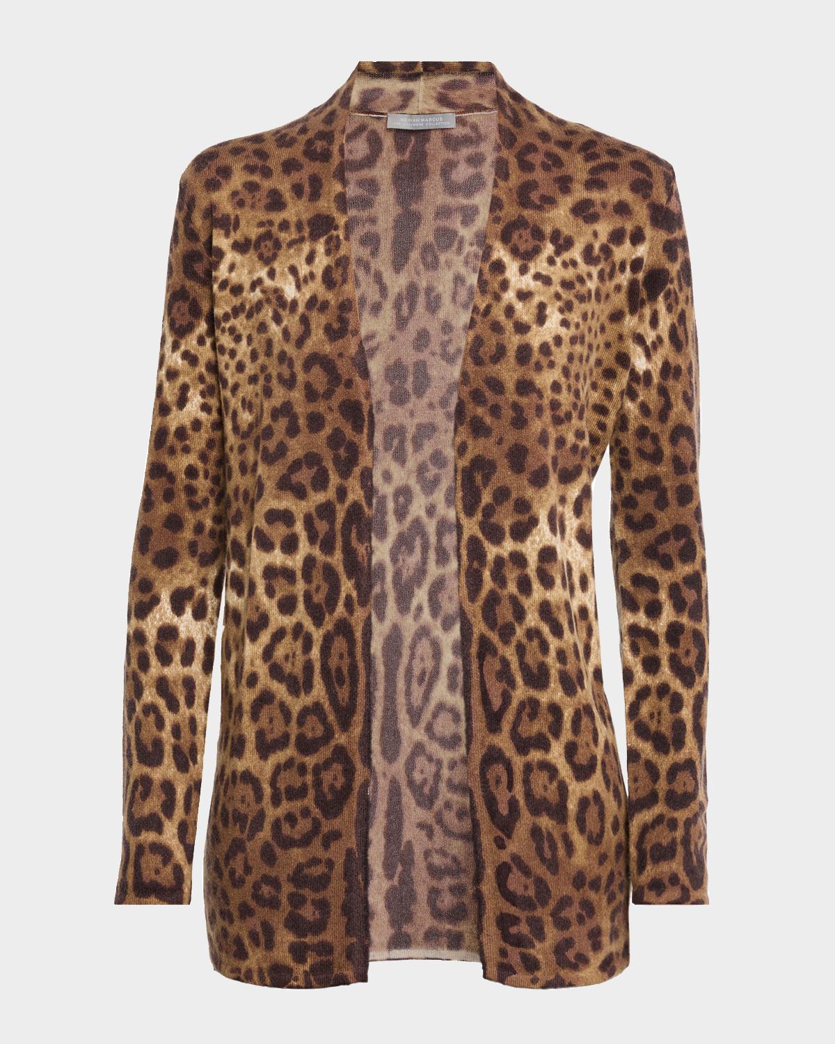 Neiman Marcus Cashmere Collection Cashmere Open Animal-Print Cardigan