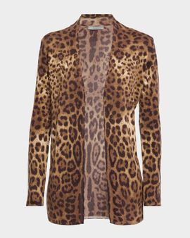 Neiman Marcus Cashmere Collection Cashmere Open Animal-Print Cardigan