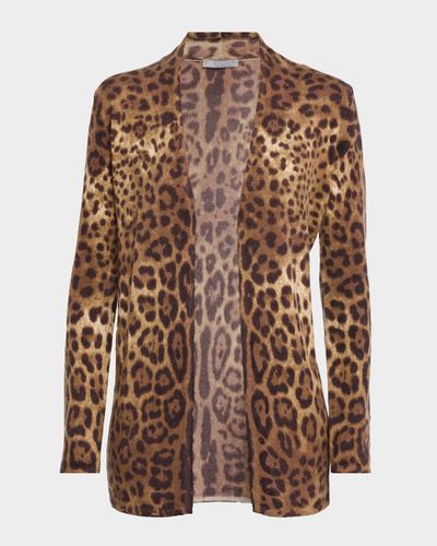 Neiman Marcus Cashmere Collection Cashmere Open Animal-Print Cardigan