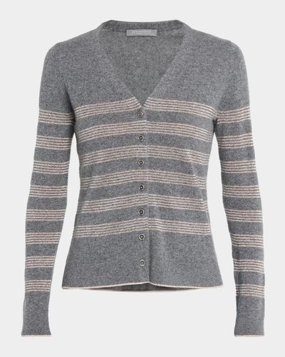 Neiman Marcus Cashmere Collection Cashmere Striped V-Neck Cardigan