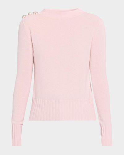 Neiman Marcus Cashmere Collection Crystal-Embellished Cashmere Mock-Neck Sweater