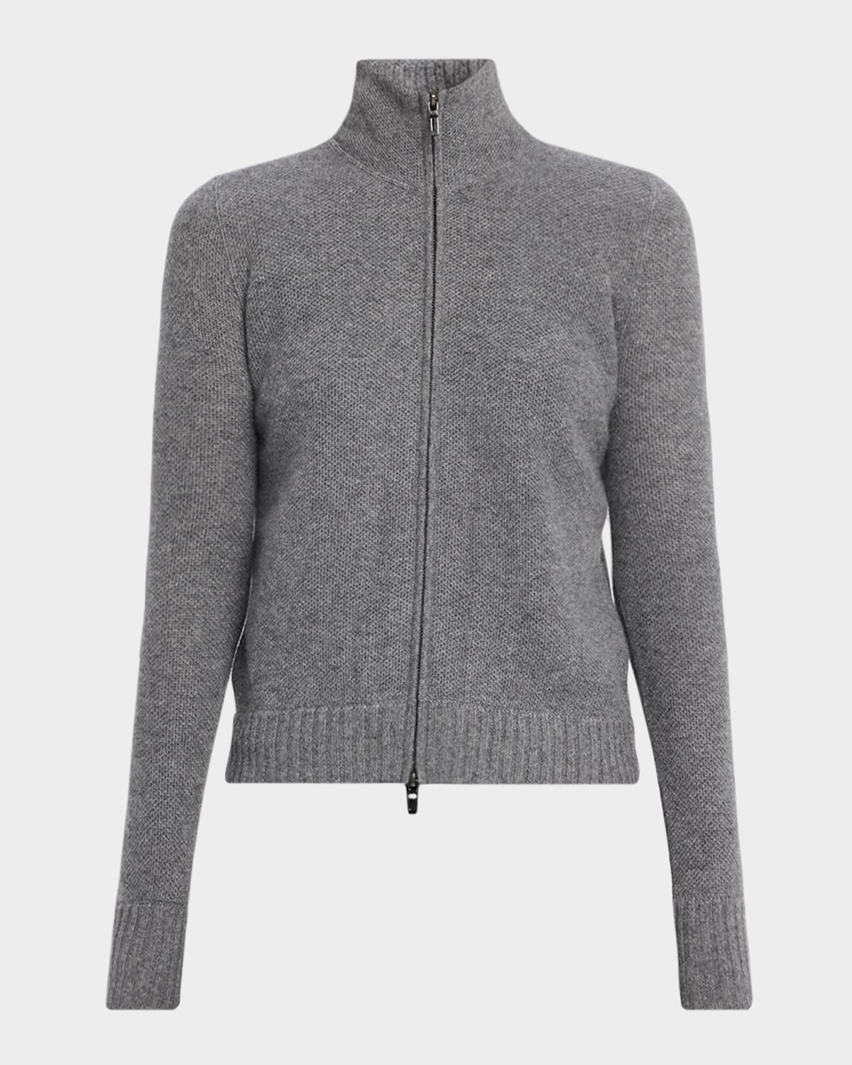 Neiman Marcus Cashmere Collection Fancy Stitch Cashmere Zip-Front Cardigan