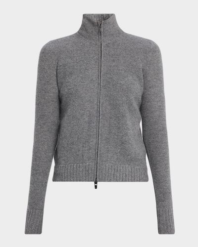 Neiman Marcus Cashmere Collection Fancy Stitch Cashmere Zip-Front Cardigan