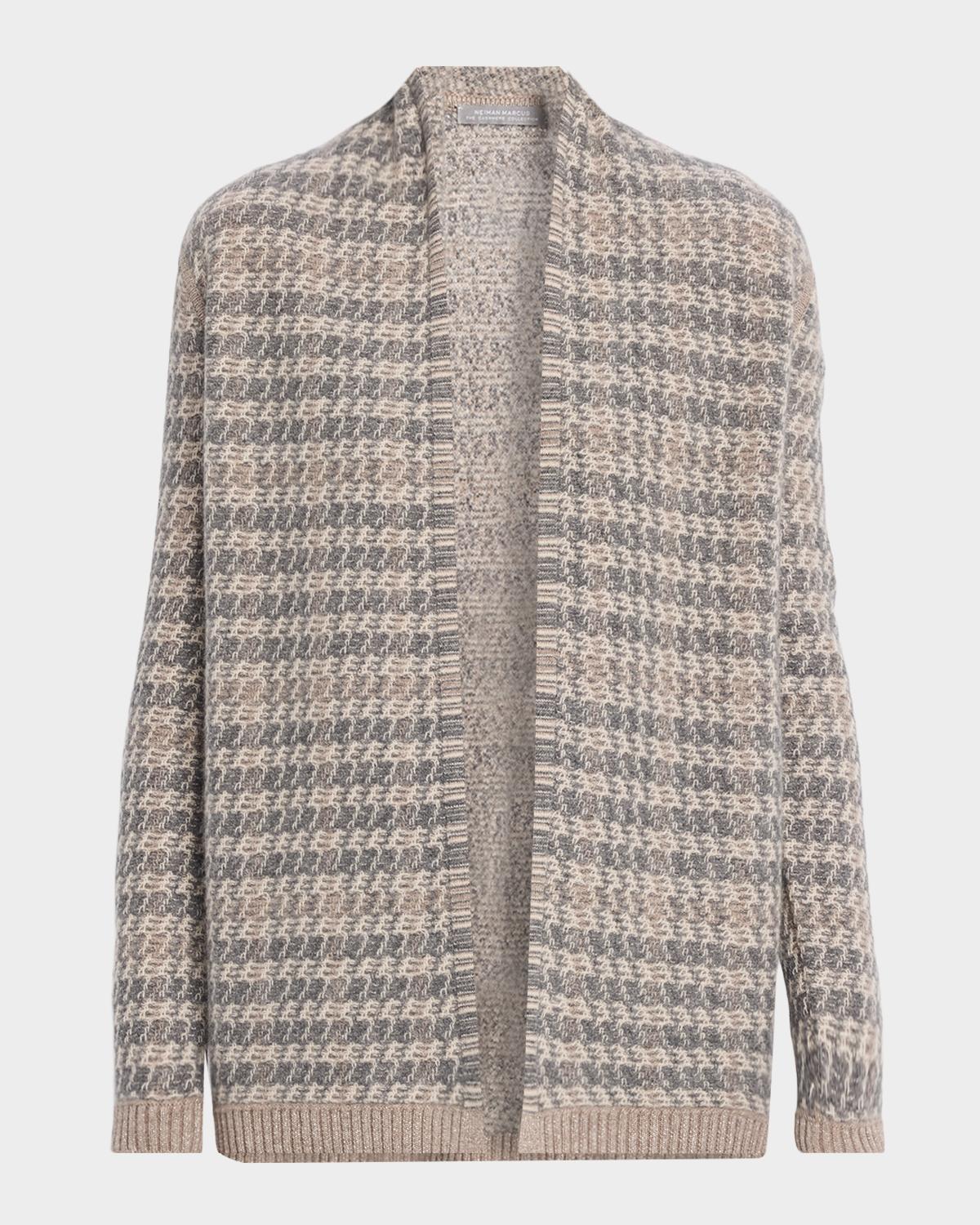 Neiman Marcus Cashmere Collection Intarsia-Knit Houndstooth Cashmere Cardigan