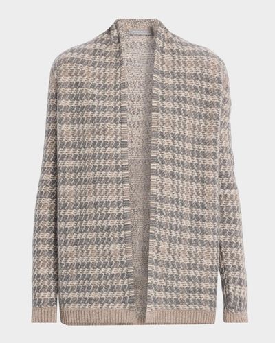 Neiman Marcus Cashmere Collection Intarsia-Knit Houndstooth Cashmere Cardigan