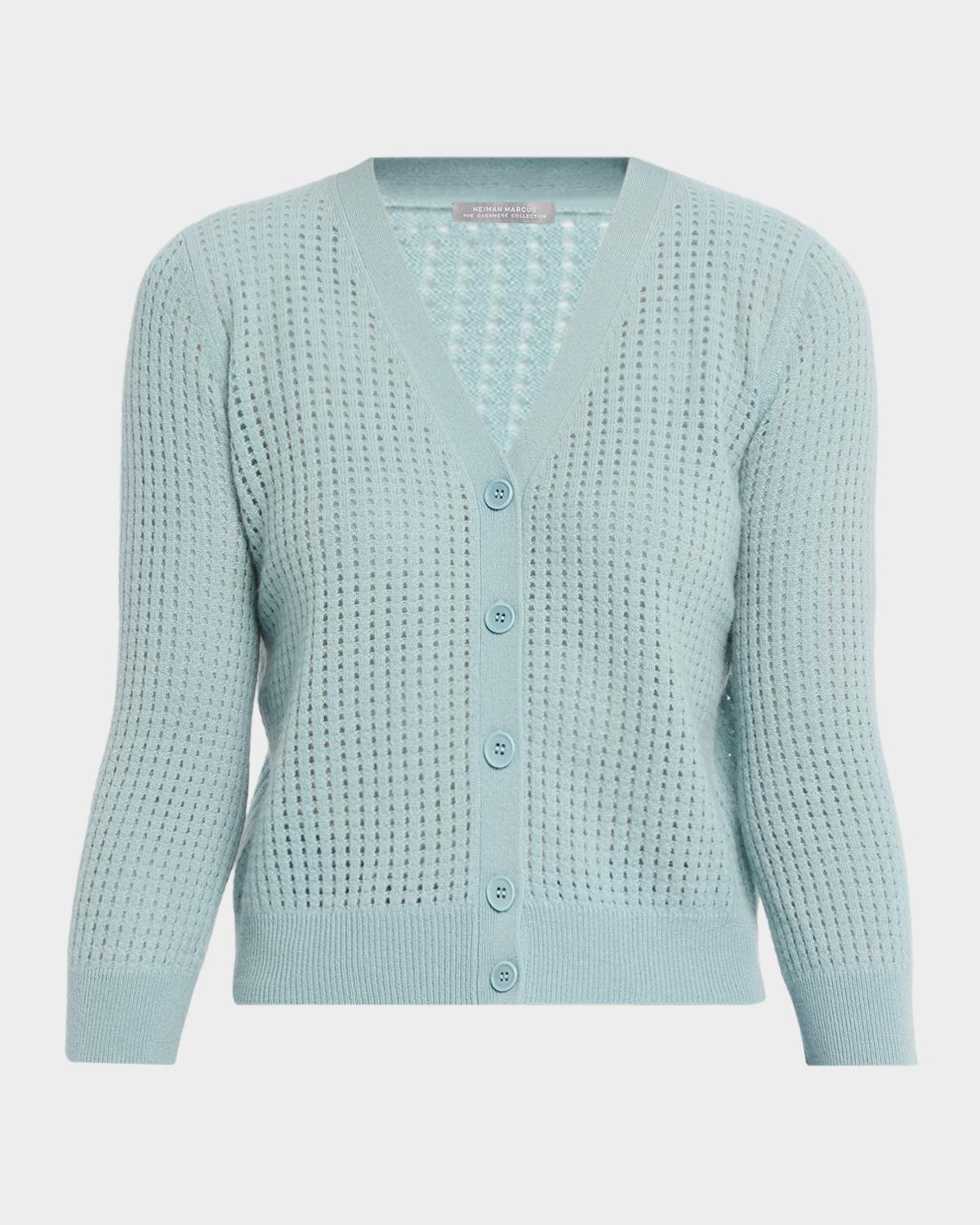Neiman Marcus Cashmere Collection Pointelle Cashmere V-Neck Cardigan