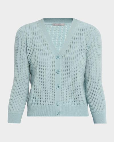 Neiman Marcus Cashmere Collection Pointelle Cashmere V-Neck Cardigan