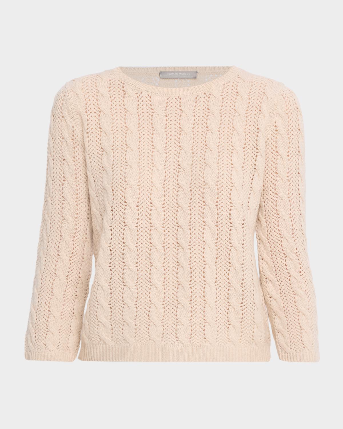 Neiman Marcus Cashmere Collection Pointelle Crewneck Cashmere Sweater