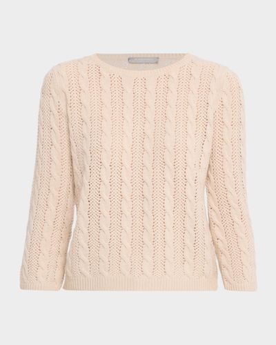 Neiman Marcus Cashmere Collection Pointelle Crewneck Cashmere Sweater