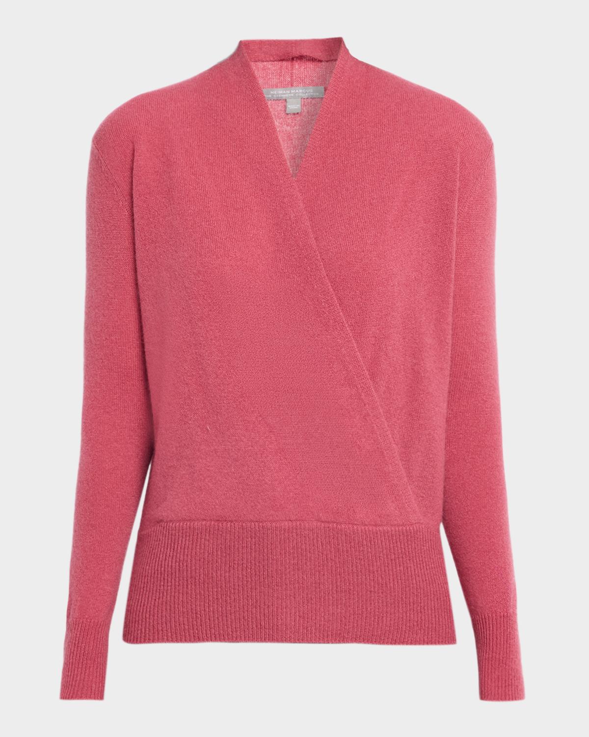 Neiman Marcus Cashmere Collection Wrap-Front Cashmere Top