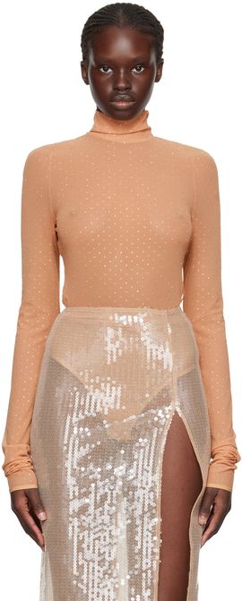 Nensi Dojaka Nensi Dojaka Beige Glitter Bodysuit