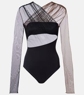 Nensi Dojaka Nensi Dojaka Cutout ruched sheer bodysuit