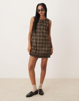 Neon Rose Neon Rose plaid print mini shift dress in brown