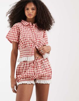 Neon Rose Neon Rose ruffle edged shorts in red plaid - part of a set
