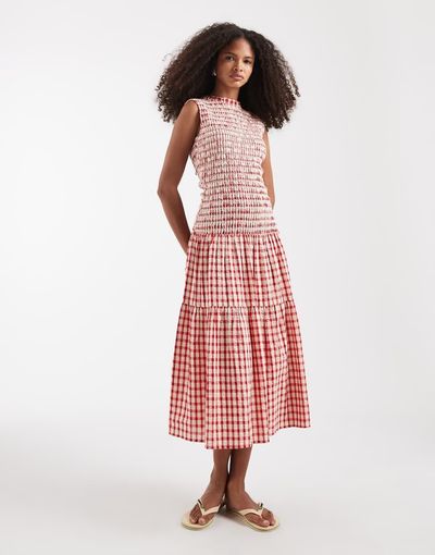 Neon Rose Neon Rose shirred midaxi dress in red plaid