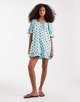 Neon Rose Neon Rose smock dress in sea moss polka dot-Blue