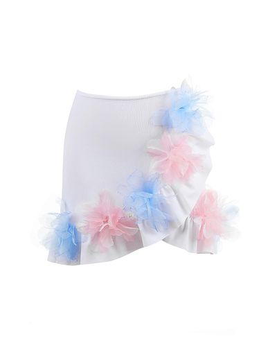 Nessi Byrd Nessi Byrd Girls' Asymmetrical Ruffle with 3D Tulle Flowers Skirt Cover Up