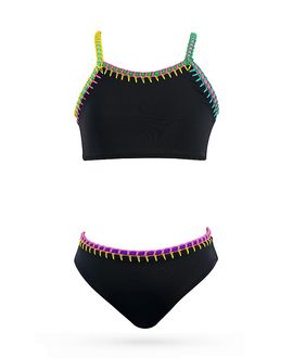 Nessi Byrd Nessi Byrd Girls' Bandeau Embroidery Trim Two-Piece Swimsuit