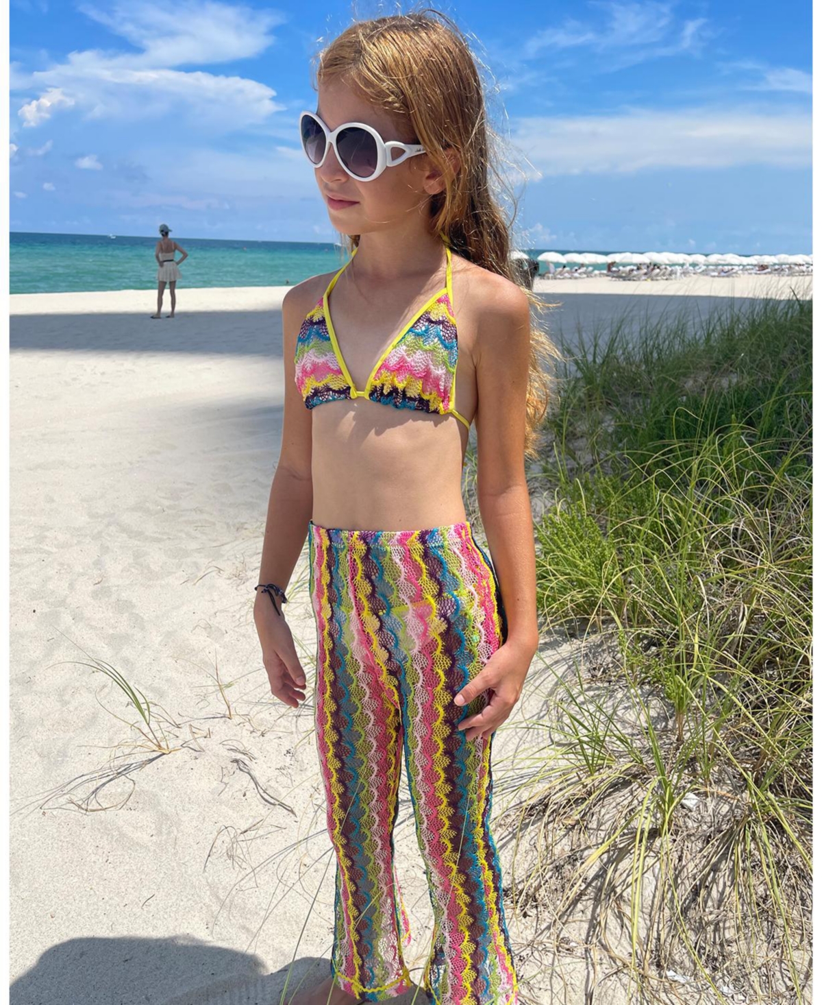 Nessi Byrd - Girls' Crochet Knit Flare Pants with Wavy Pattern