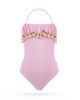 Nessi Byrd Nessi Byrd Girls' Halter Neck Cowrie Shell Fringe and Colorful Beads One-Piece Swimsuit - 1