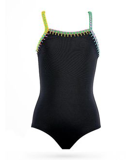 Nessi Byrd Nessi Byrd Girls' Multi-Color Embroidery Trim One-Piece Swimsuit- Little Kid, Big Kid