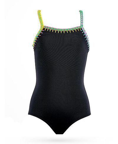 Nessi Byrd Nessi Byrd Girls' Multi-Color Embroidery Trim One-Piece Swimsuit- Little Kid, Big Kid