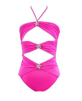 Nessi Byrd Nessi Byrd Girls' Multi-Cutout Detail Rhinestone Floral Brooches One-Piece Swimsuit