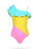 Nessi Byrd Nessi Byrd Girls' One-Shoulder Ruffled Tri-Color One-Piece Swimsuit - 1