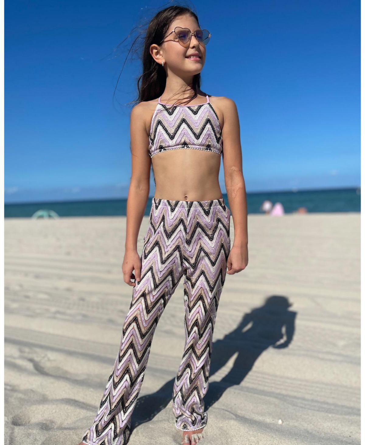 Nessi Byrd - Girls' Retro Lavender Zig-Zag Beach Trousers