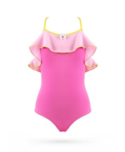 Nessi Byrd Nessi Byrd Girls' Ruffle with Hand-Knitted Flower AppliquA One-Piece Swimsuit