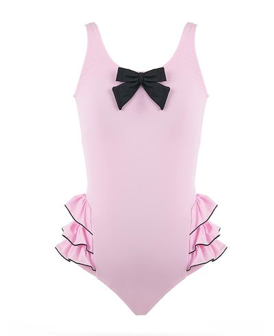 Nessi Byrd Nessi Byrd Girls' Scoop-Neck Bow AppliquA Triple-Tiered Ruffle One-Piece Swimsuit- Little Kid, Big Kid
