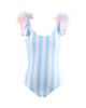 Nessi Byrd Nessi Byrd Girls' Striped Tulle Pom-Poms Detail One-Piece Swimsuit - 1