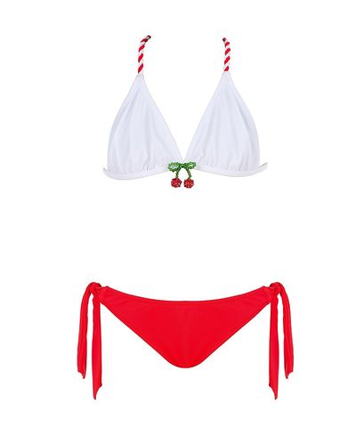Nessi Byrd Nessi Byrd Girls' Triangle Twisted Braid Straps Beaded Cherry Detail Two-Piece Swimsuit