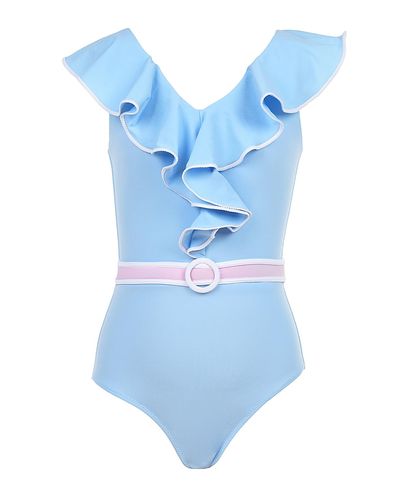 Nessi Byrd Nessi Byrd Girls' V-Neck Ruffles and Belted Waist One-Piece Swimsuit- Little Kid, Big Kid