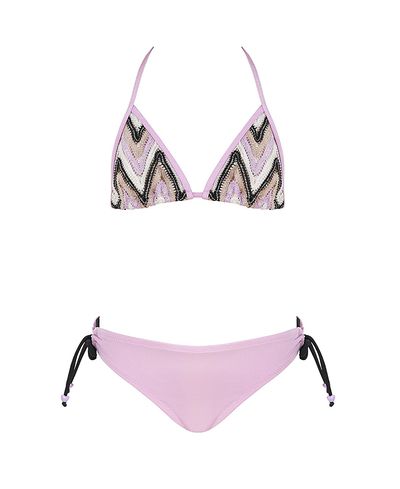 Nessi Byrd Nessi Byrd Girls' Zig-Zag Knit Triangle with Adjustable Beaded Ties Two-Piece Swimsuit