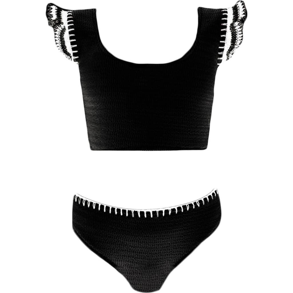 NESSI BYRD NESSI BYRD Hand-Knitted Ruffle Lacework Detail Two Piece Bikini, Litte Kid-Big Kid