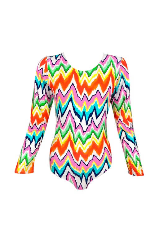 NESSI BYRD NESSI BYRD Kids' Multicolor Zig-Zag Print Long Sleeve One-Piece Rashguard Swimsuit, Little Kid-Big Kid 