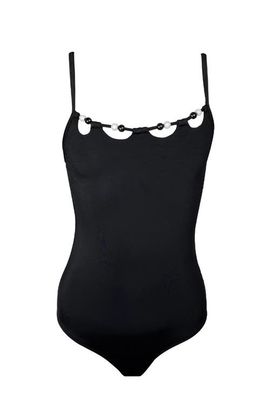 NESSI BYRD NESSI BYRD Minimalist Pearl-Accented Scalloped Neckline One-Piece Swimsuit