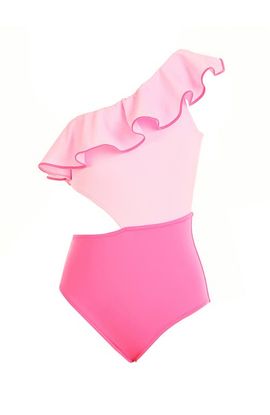 NESSI BYRD NESSI BYRD One-Shoulder Cutout Contrast-Trimmed Ruffle One-Piece Swimsuit