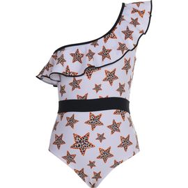 NESSI BYRD NESSI BYRD One-Shoulder Starry Safari Belted One-Piece Swimsuit