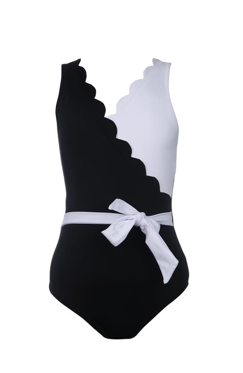 NESSI BYRD NESSI BYRD Scalloped Wrap with Waist Bow One-Piece Swimsuit