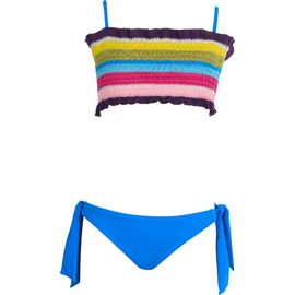 NESSI BYRD NESSI BYRD Striped Bandeau with Decorative Ruffles Two-Piece Bikini