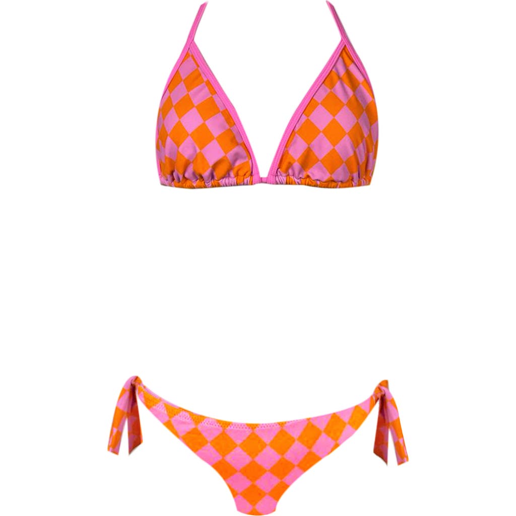 NESSI BYRD NESSI BYRD Triangle Checkered Print Two Piece Bikini, Big Kid