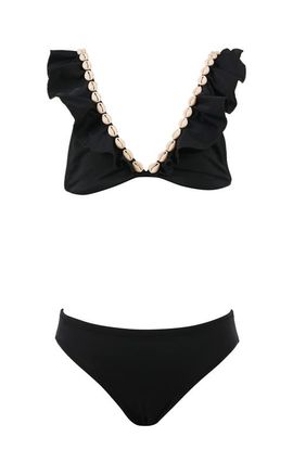 NESSI BYRD NESSI BYRD V-Neck Shell-Adorned Ruffled Two-Piece Bikini