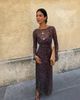 Never Fully Dressed Never Fully Dressed Aria long sleeved mesh maxi dress in chocolate and blue deer print-Multi - 2
