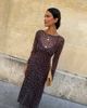 Never Fully Dressed Never Fully Dressed Aria long sleeved mesh maxi dress in chocolate and blue deer print-Multi - 3
