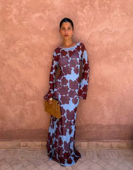 Never Fully Dressed Never Fully Dressed Aria long sleeved mesh maxi dress in poppy print-Multi