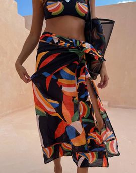 Never Fully Dressed Never Fully Dressed beach sarong skirt in black banana print