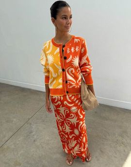 Never Fully Dressed Never Fully Dressed Cairo Dorris satin maxi skirt in orange sun print - part of a set